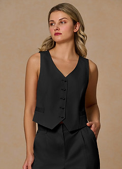 front Margaret Black Cotton Linen Blend Vest