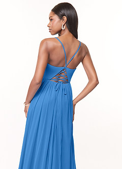 Azazie Marsol Abiti da Damigella Abito A-Line in Maglia Corsetto Blue Jay image4