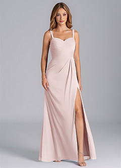 Azazie Micky Bridesmaid Dresses Blushing Pink A-Line Pleated Mesh Dress image1