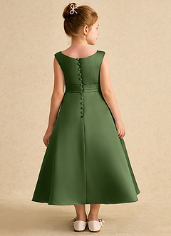 Azazie Eve Abiti da Ragazza di Fiori Abito A-Line in Raso Opaco Plissettato Oliva image2