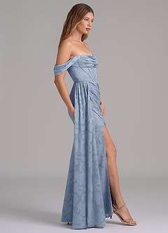 Azazie Amyra 신부 들러리 드레스 인어 오프 더 숄더 플로럴 번아웃 바닥 길이 드레스 image5