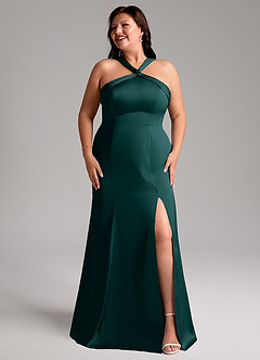 Azazie Rue Bridesmaid Dresses Pine A-Line Pleated Stretch Satin Dress image10