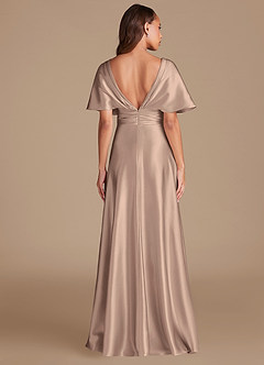 Azazie Pamela Bridesmaid Dresses Taupe A-Line Pleated Metallic Satin Dress image2