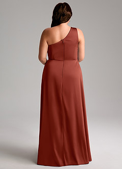 Azazie Brooke Bridesmaid Dresses Terracotta A-Line One Shoulder Stretch Satin Dress image9