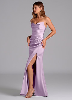 Azazie Claudelle Vestidos de damas de honor Vestido de Lila Esmerilada de Satén Elástico de Corte Sirena con Sin tirantes image3