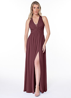 Azazie Jaclyn Bridesmaid Dresses Sangria A-Line Pleated Chiffon Dress image1
