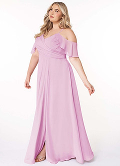 Azazie Dakota Bridesmaid Dresses Candy Pink A-Line V-Neck Pleated Chiffon Dress image10