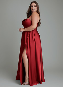 Azazie Elle Bridesmaid Dresses Scarlet A-Line Pleated Stretch Satin Dress image13