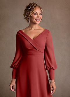 Azazie Paterson Mother of the Bride Dresses Rust A-Line Pleated Chiffon Dress image6