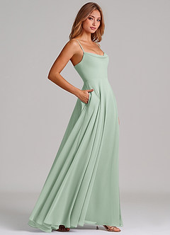 Azazie Elle Robes de demoiselle d'honneur Robe Trapèze en Mousseline de soie Plissée Agave image5