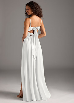 Azazie Zeya Bridesmaid Dresses White A-Line Pleated Stretch Satin Dress image1
