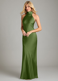 Azazie Velli Bridesmaid Dresses Juniper Mermaid High Neck Stretch Satin Dress image1