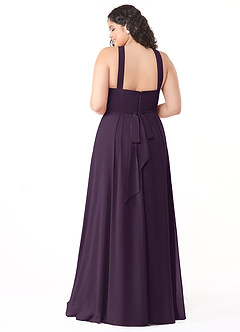 Azazie Dixie Bridesmaid Dresses Plum A-Line Halter Pleated Chiffon Dress image10