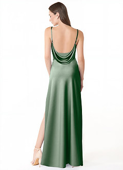 Azazie Alaija Bridesmaid Dresses Agave Mermaid Side Slit Stretch Satin Dress image4