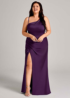 Azazie Madelyn Bridesmaid Dresses Grape Mermaid One Shoulder Stretch Satin Convertible Dress image15