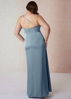 Azazie Mika Robes de demoiselle d'honneur Robe Fourreau en Satin extensible Ue épaule Bleu Poussiéreux image9