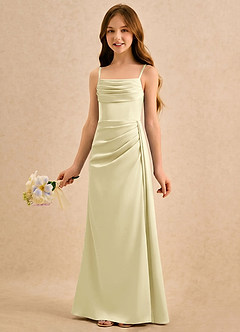 Azazie Shyla Girls Formal Flower Girl Dresses Lemon Sorbet Sheath Pleated Stretch Satin Dress image3