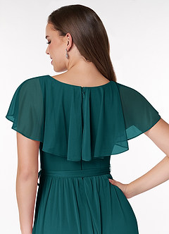 Azazie Jael Bridesmaid Dresses Peacock A-Line V-Neck Mesh Dress image6