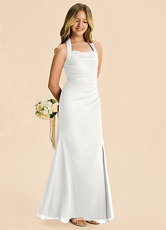 Azazie Destiny Junior White Sheath Ruched Chiffon Dress image3