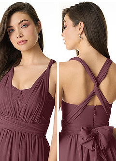 Azazie Olani Bridesmaid Dresses Sangria A-Line One Shoulder Chiffon Convertible Dress image5