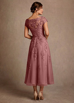 Azazie Jolanda 신부의 어머니 드레스 A라인 레이스 티 길이 드레스 image2