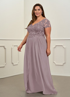 Azazie Dunja Mother of the Bride Dresses Dusk A-Line V-Neck Lace Chiffon Dress image10