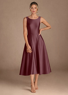 Azazie Fulton Mother of the Bride Dresses Sangria A-Line Pleated Stretch Satin Dress image4