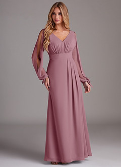 Azazie Matilda Bridesmaid Dresses Vintage Mauve A-Line Long Sleeve Chiffon Dress image4