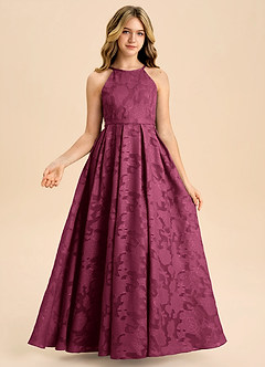 Azazie Arianthe Junior Mulberry A-Line Pleated Floral Burnout Dress image5