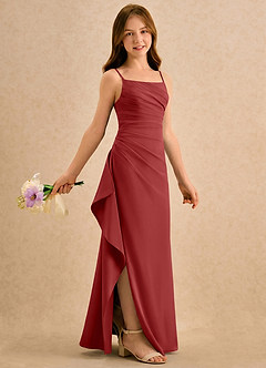 Azazie Cannoli Girls Formal Flower Girl Dresses Rust A-Line Pleated Chiffon Dress image1