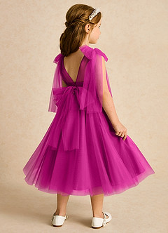 Azazie Dori Robe Demoiselle D'honneur Fillette Robe Trapèze en Tulle Rayé Fuchsia image3