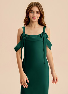 Azazie Bellalina Junior Vestido de Esmeralda de Satén Elástico de Corte Sirena con Plisado image6