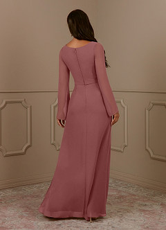 Azazie Belinda vestidos de madre de la novia Vestido de Rosa Del Desierto de Gasa de Corte En A con Cuello en V Plisado image2