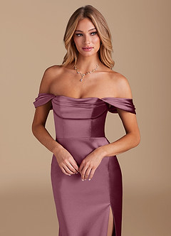 Azazie Saige Bridesmaid Dresses Cabernet A-Line Off the Shoulder Metallic Satin Convertible Dress image3