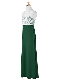 Azazie Rana Junior Robe Trapèze en Mousseline de soie Dentelle Vert Foncé image7