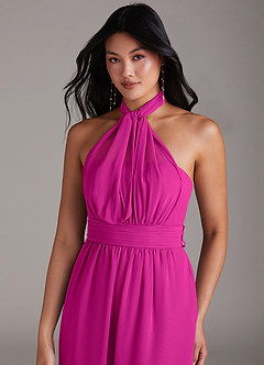Azazie Lamara Robes de demoiselle d'honneur Combinaison Convertible en Mousseline de soie Épaule décolletée Fuchsia image2