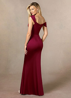 Azazie Laramie Mother of the Bride Dresses Burgundy Mermaid Pleated Stretch Satin Dress image3
