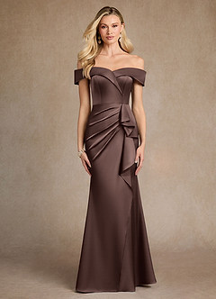 Azazie Laredo Suknie dla Matki Panny Młodej Syrena Zza ramienia Satyna elastyczna Długość podłogi Sukienka image1