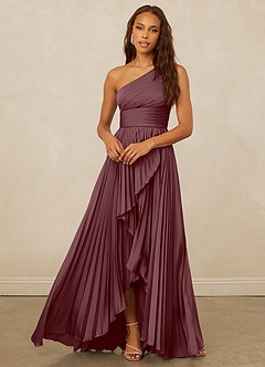 Christian Siriano Bridal for Azazie 1008 Bridesmaid Dresses Sangria A-Line One Shoulder Stretch Satin Dress image5