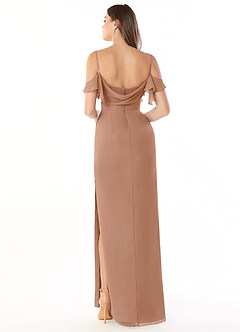 Azazie Emeralda Bridesmaid Dresses Champagne Rose Sheath Off the Shoulder Chiffon Dress image2