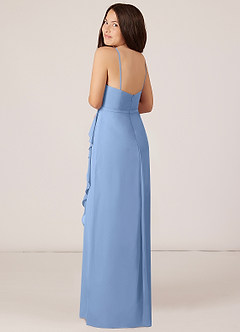 Azazie Kaylee Steel Blue A-Line with Belt Chiffon Dress image5