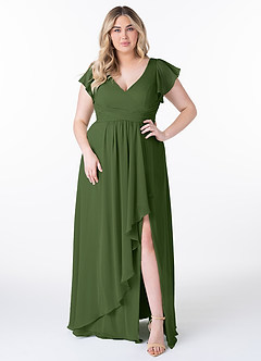 Azazie Omari Robes de demoiselle d'honneur Robe Trapèze en Mousseline de soie Olive image7