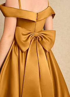 Azazie Favia Flower Girl Dresses Butterscotch A-Line Off the Shoulder Matte Satin Dress image7