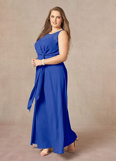 Azazie Marchioness Mother of the Bride Dresses Royal Blue A-Line Scoop Pleated Chiffon Dress image9