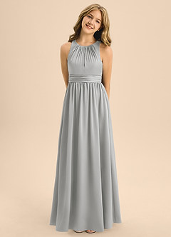 Azazie Jaylah Junior Silver A-Line Pleated Stretch Satin Dress image5