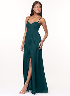 Azazie Marsol Bridesmaid Dresses Pine A-Line Corset Mesh Dress image3