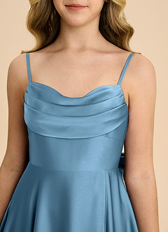 Azazie Bear Junior A-Line Kæresteudskæring Stræk satin Gulv-længde Junior brudepige Kjole image8