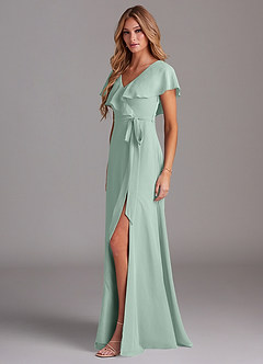 Azazie Lainey Bridesmaid Dresses Agave A-Line with Pockets Chiffon Dress image4