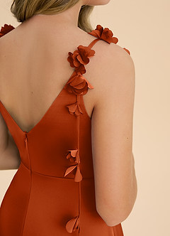 Azazie Gumdrop Junior Burnt Orange Empire Pleated Stretch Satin Dress image6