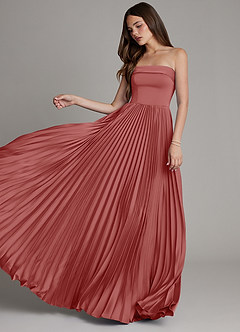 Azazie Mariana Bridesmaid Dresses Antique Rose A-Line Pleated Stretch Satin Dress image5